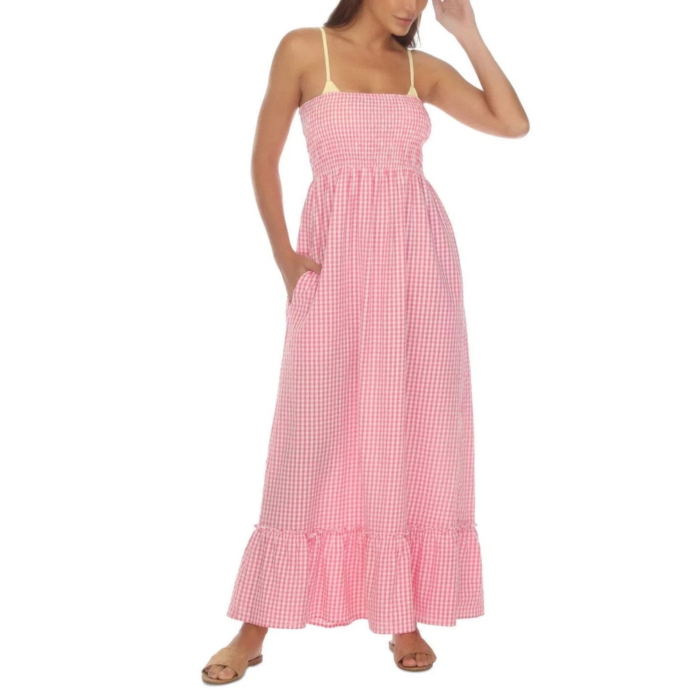 Raviya Maxi Dress Cover-Up Checkered‎ pink Strapless Size 2X